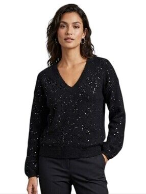 LOFT Sparkle Sweater Small V-Neck Black